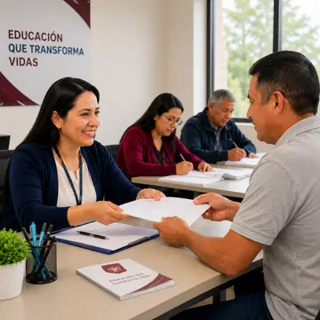 Administrativa de la institución organizando solicitudes oficiales